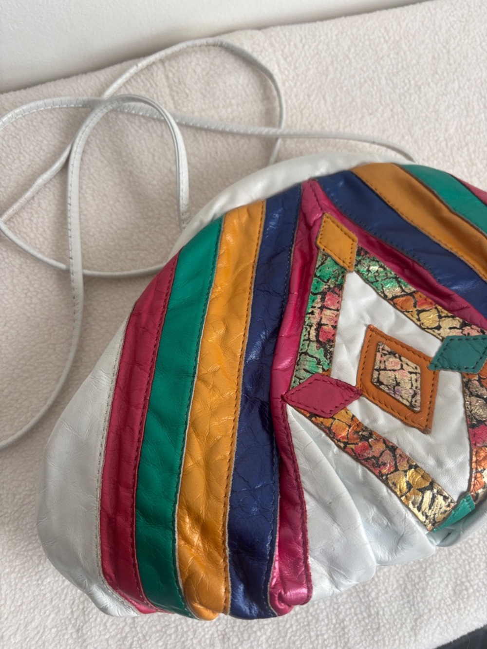 Vintage | 1980’s Samir Colorblock Multicolor Patchwork Leather Handbag - Picture 3 of 10